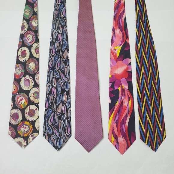 Bachrach bundle of 5 silk ties pink and purple abstract - Picture 1 of 5